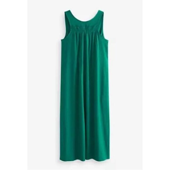 Athleta Emerald Green Echo Midi Dress Size Medium Ruched Waist Maxi Tank - Picture 2 of 13